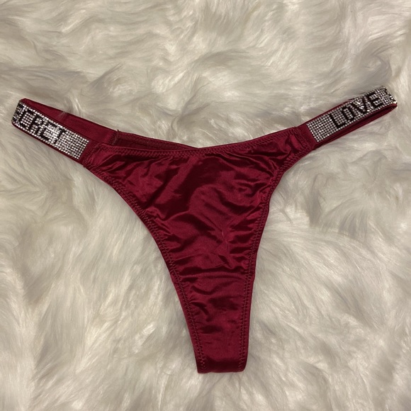 VS Victoria’s Secret bling panties shine strap brazilian velvet and satin logo M - Picture 2 of 7